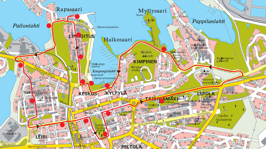 Route map of the street train City centre - Fortress - City centre